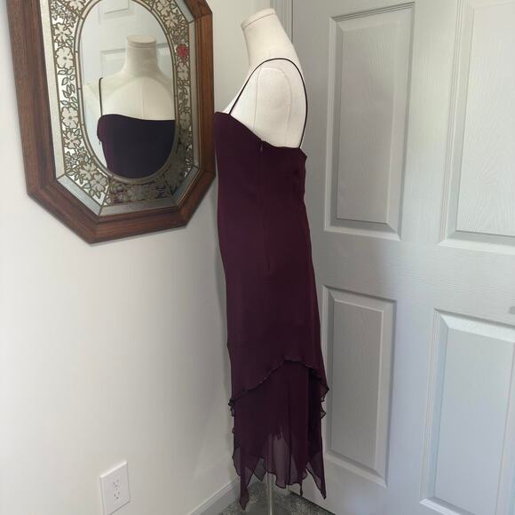 NWT VTG 90s Laundry by Shelli Segal Burgundy Red Beaded Silk Fairy Midi Dress - Picture 3 of 8